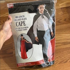 Mid-length Collared Black Cape One Size Unisex